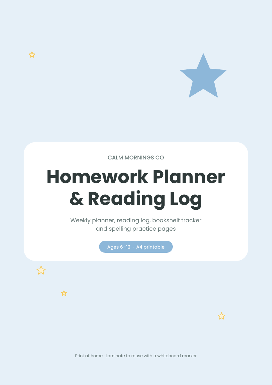Printable homework planner and reading log for kids