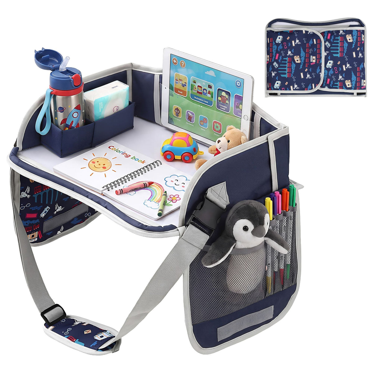 Kids travel tray car seat lap desk in blue