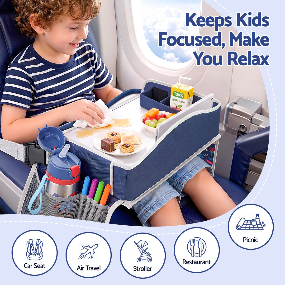 Kids travel tray car seat lap desk in blue – view 5
