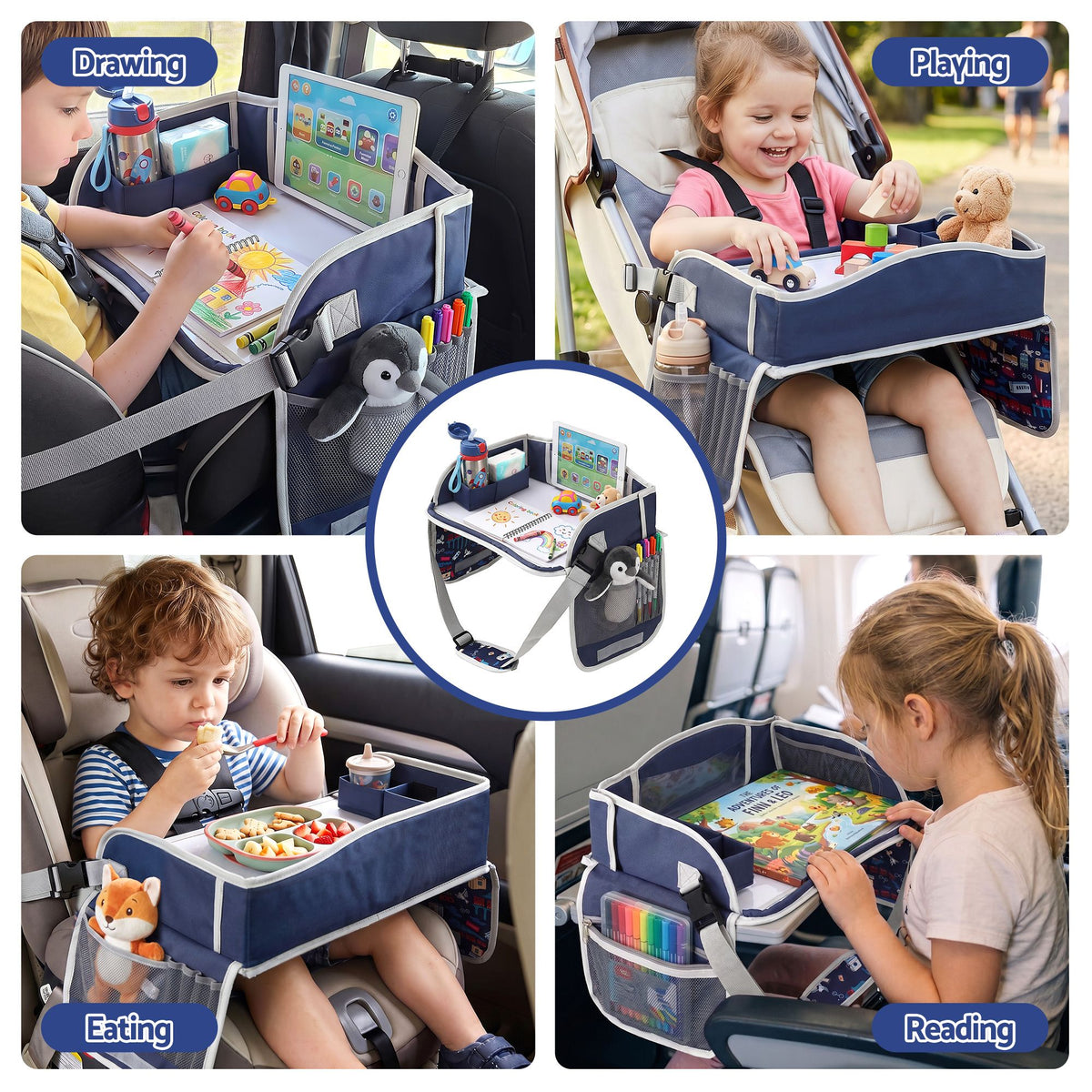 Kids travel tray car seat lap desk in blue – view 6