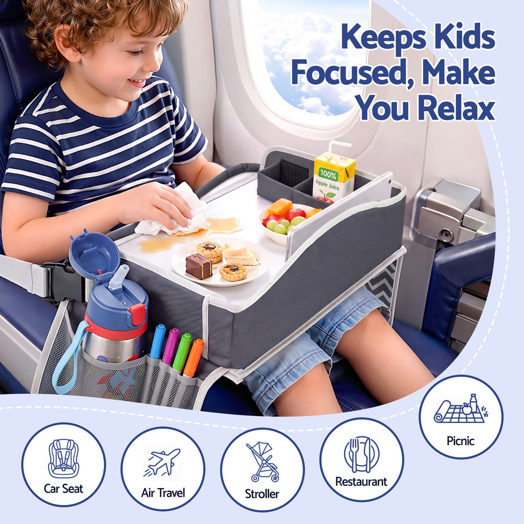 Kids travel tray car seat lap desk in grey – view 5