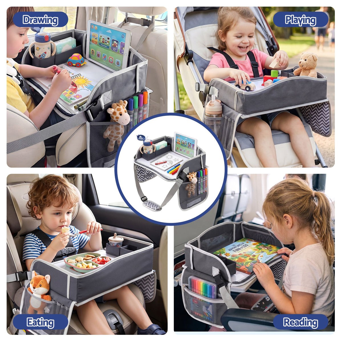 Kids travel tray car seat lap desk in grey – view 6