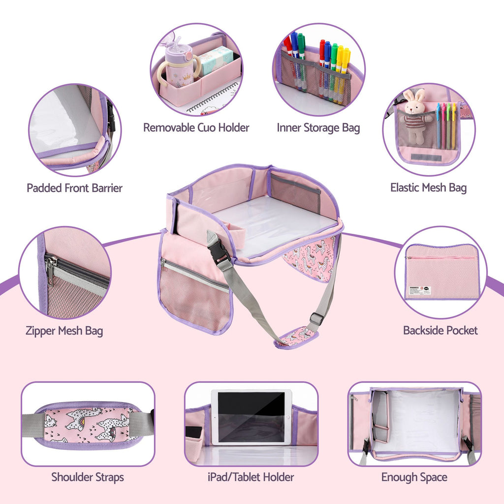 Kids travel tray car seat lap desk in pink – view 7