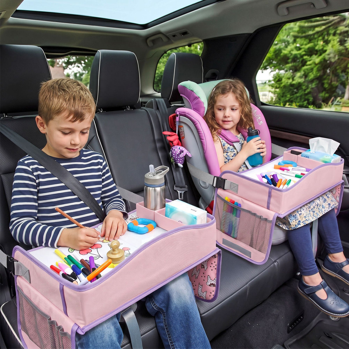 Kids travel tray car seat lap desk in pink – view 9
