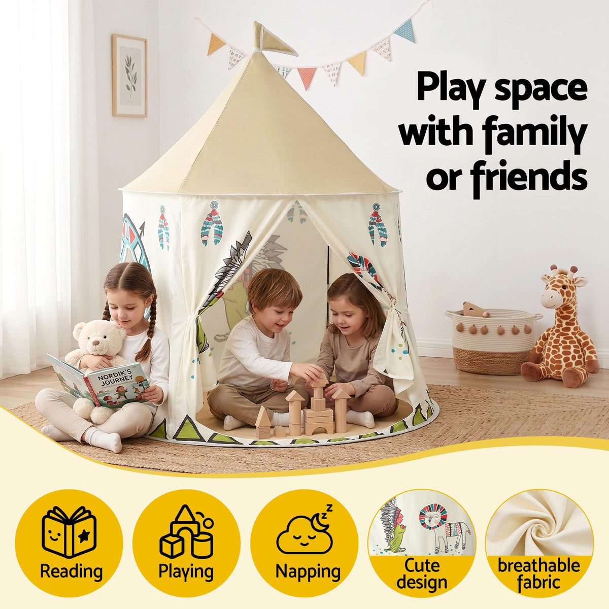 Kids castle play tent with flag – view 4