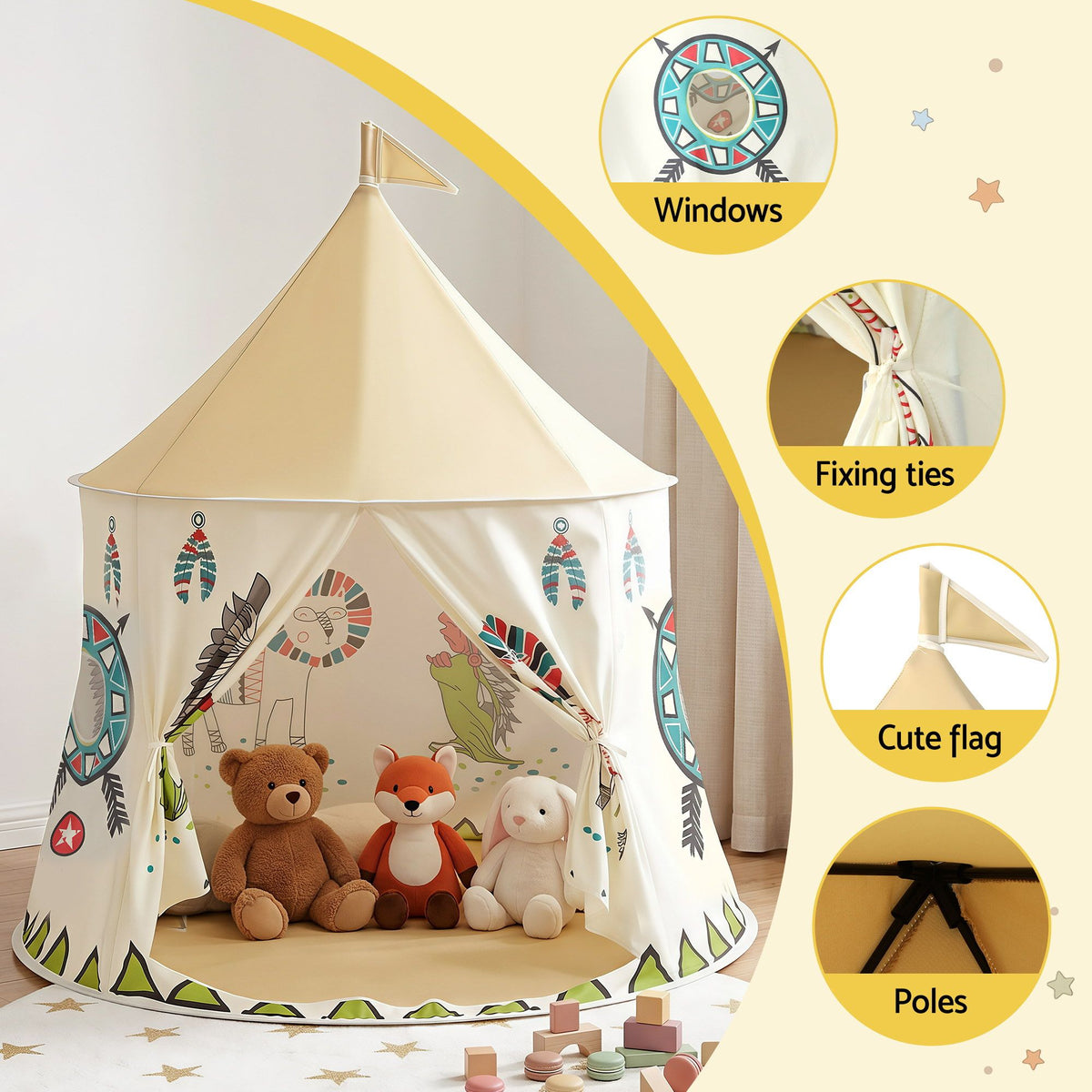 Kids castle play tent with flag – view 5