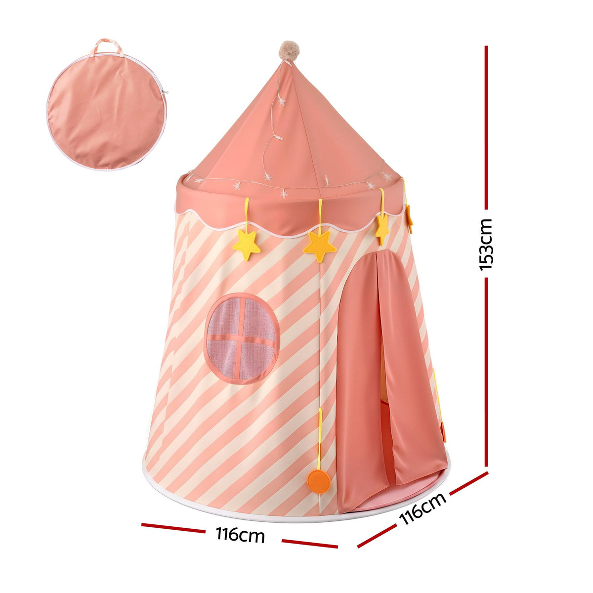 Pink kids play tent with star lights – view 2