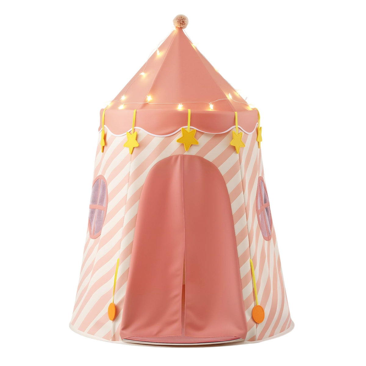Pink kids play tent with star lights – view 3