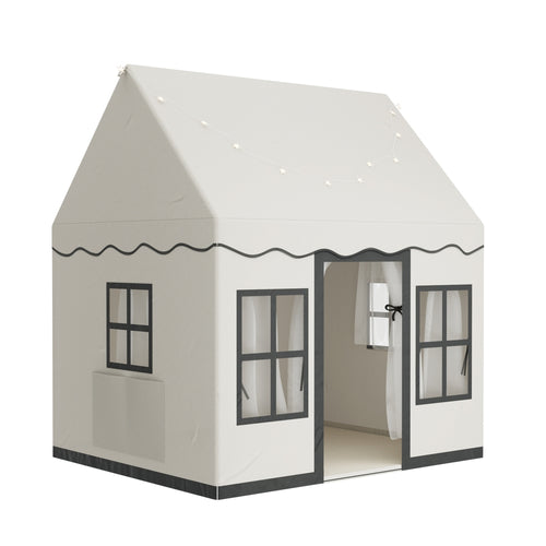 White castle play tent with star lights and floor mat