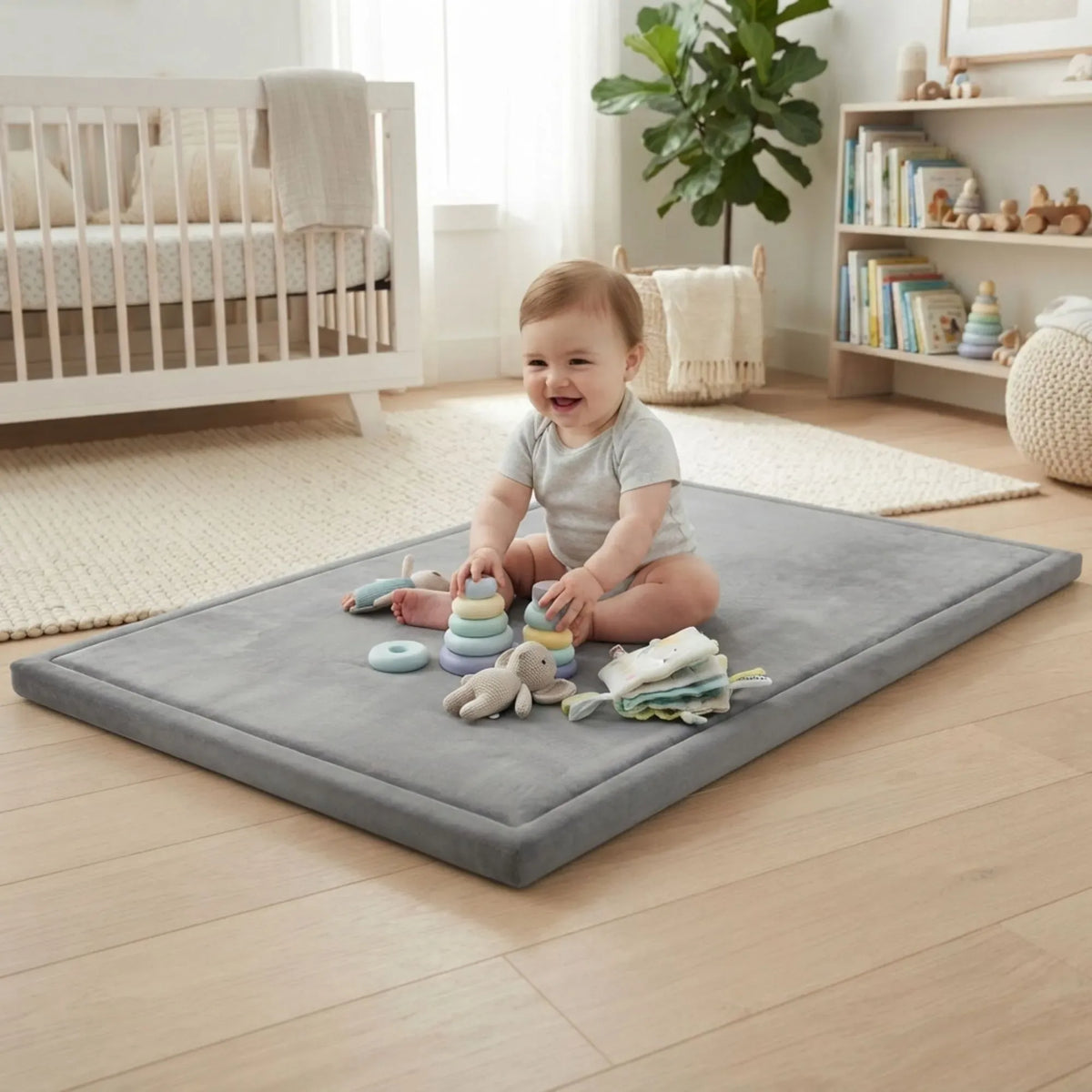Large thick foam baby play mat 150 x 200 cm in grey – view 2