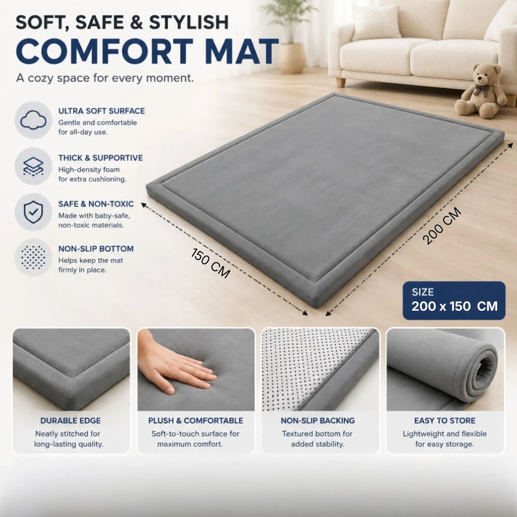 Large thick foam baby play mat 150 x 200 cm in grey – view 4
