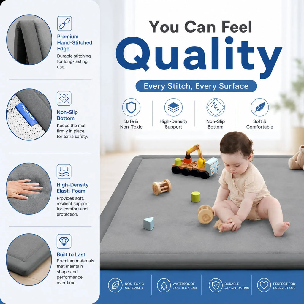 Large thick foam baby play mat 150 x 200 cm in grey – view 6