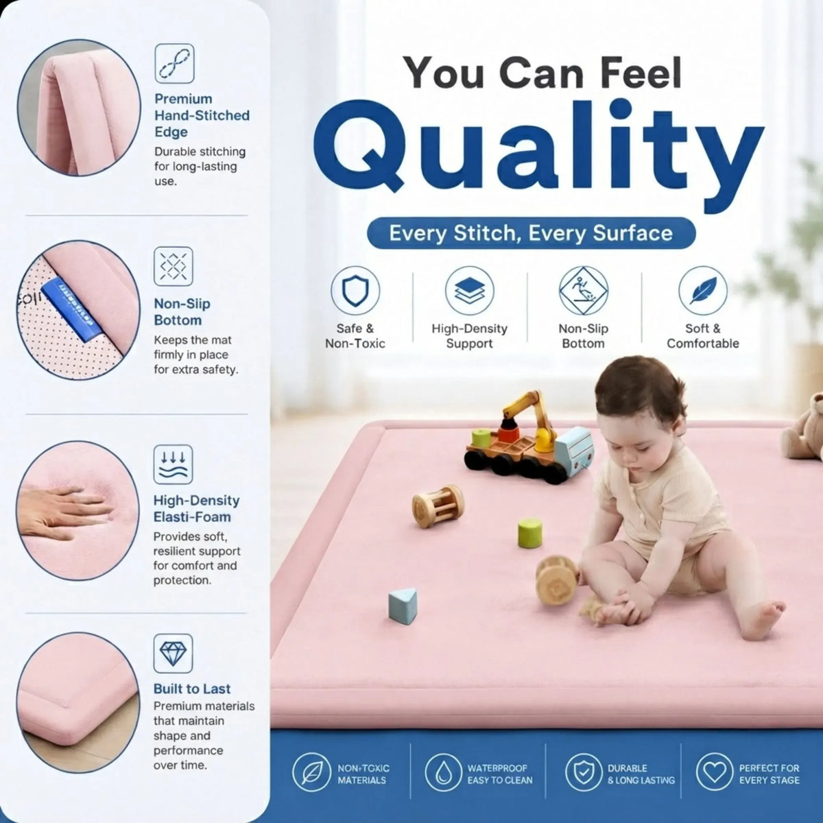 Thick foam baby play mat 100 x 150 cm in pink – view 6